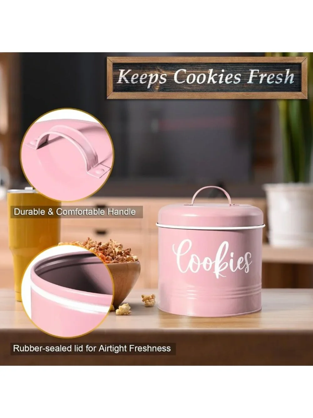Vintage Pink Cookie Jar - 1 Gallon Airtight Food Storage for Cookies & Candy